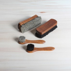 Deluxe set of shoe care brushes, 100% horsehair